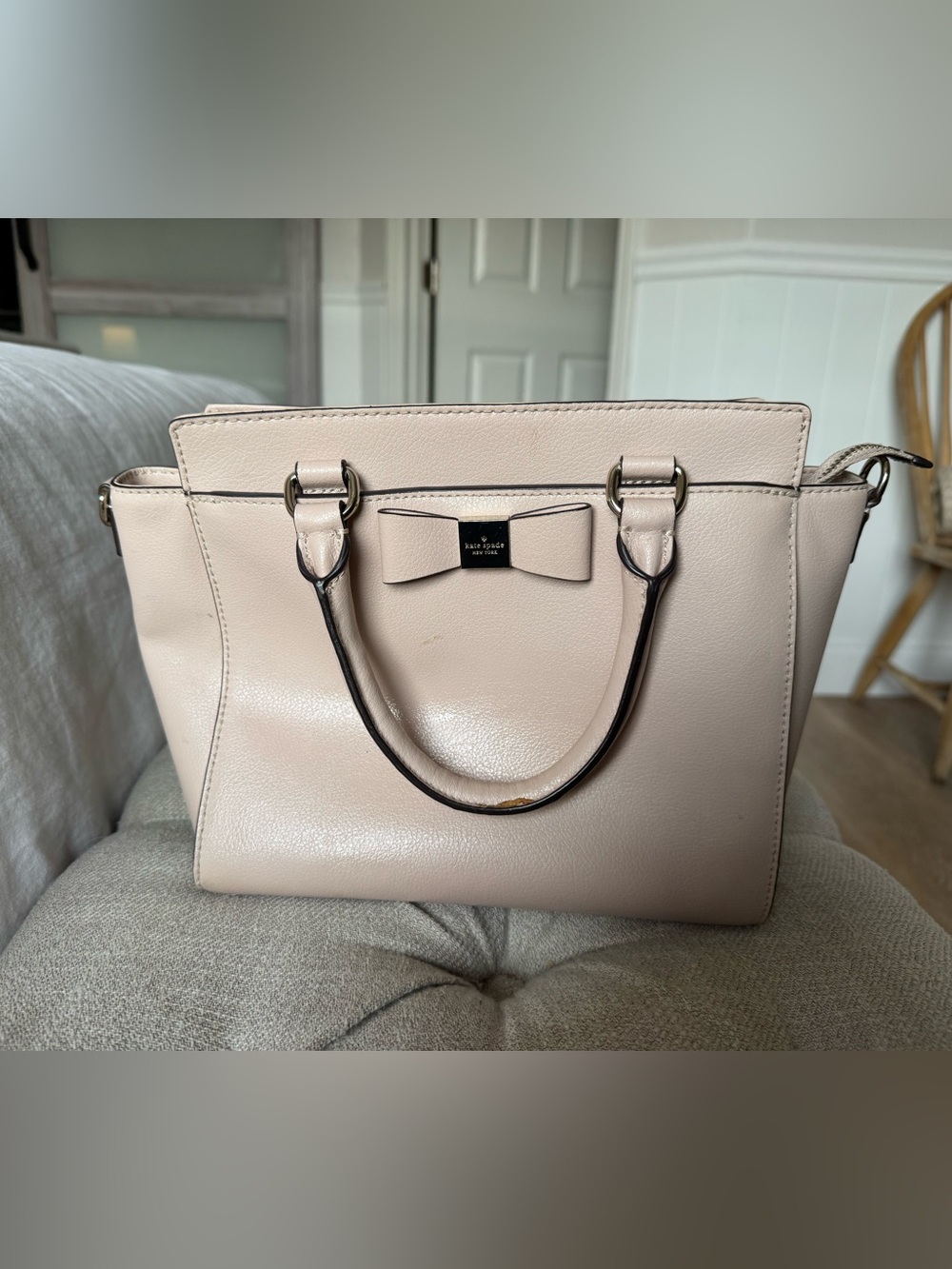 kate spade Pale Blush Leather Purse with Bow Accent